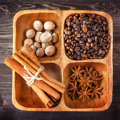 Assorted spices and coffee