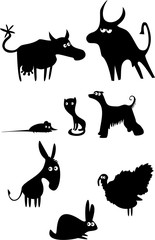 Set of funny domestic animals