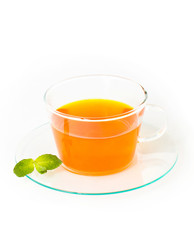 Tea with lemon and mint on white background