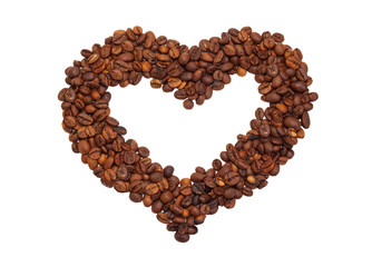 Heart laid out from coffee beans