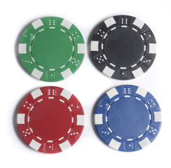 Four macro isolate colorful poker chips