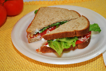 Lettuce and Tomato Sandwich on Wheat Bread