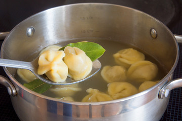 Preparation of dumplings (pelmeni)
