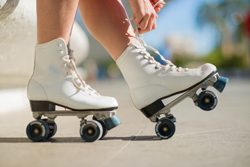Close-up Of Legs With Roller Skating Shoe