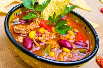 Mexican soup with tacos