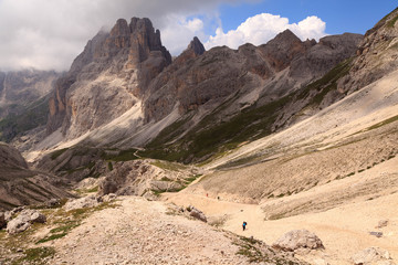 View on footpath in Rosengarten, Dolomites