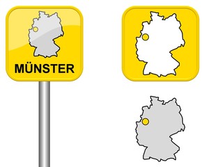 Münster - Ortsschild, Button und Deutschlandkarte