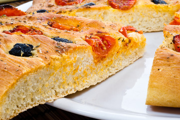 Apulian Focaccia with tomatoes and olives