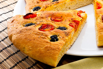 Apulian Focaccia with tomatoes and olives