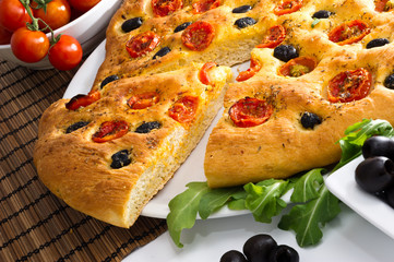 Apulian Focaccia with tomatoes and olives