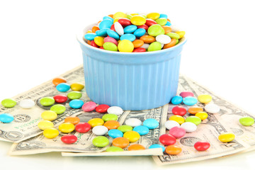 Bowl with colorful candies standing
