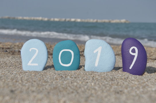 Happy 2019 on colourful stones
