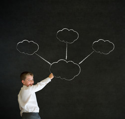Thinking boy businessman strategy thought chalk cloud