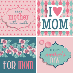 Set of retro cards for Mother's Day. Vector illustration