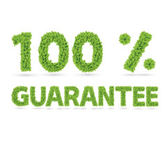 100% guarantee text of green vector leaves