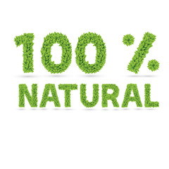 100% natural text of green vector leaves