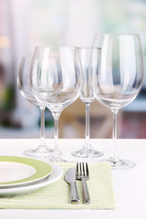 Table setting with glasses for different drinks