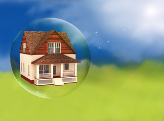 House in a bubble, room for text or copy space.