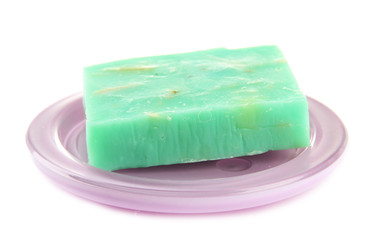 Soap-dish with natural handmade soap, isolated on white