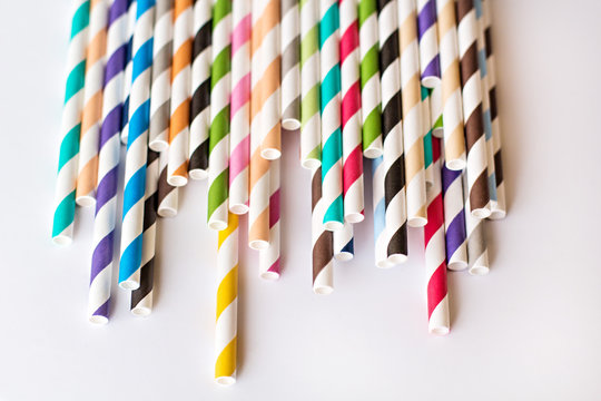 Paper Straws in Many colors Isolated Background
