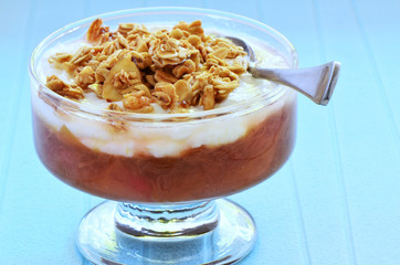 Rhubarb yogurt granola parfait