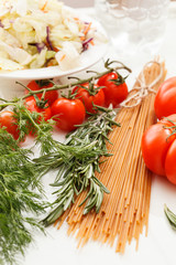 Pasta with tomatoes and herbs