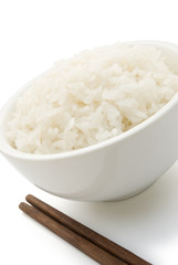 rice and chopstick on white with clipping path