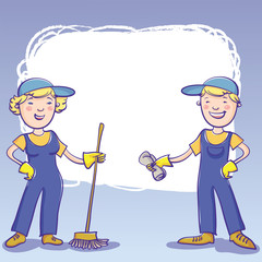 Vector Frame With Two Janitors.