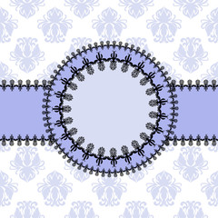round frame with a ribbon on a background of floral pattern