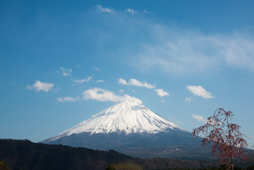 The peak of Mount Fuji on a cloudy day