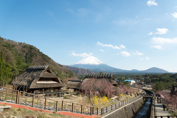 Gassho House with Mount Fuji at Iyashi-no-Sato Village, Nenba, J