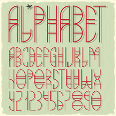 Slim red alphabet letters and numbers