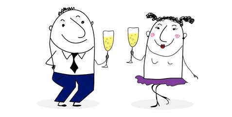 Kartoon Mann und Frau tanzen