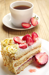 Strawberry cake and coffee