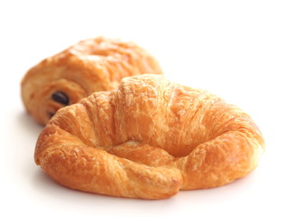 Croissant and chocolate croissant isolated on white background