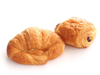 Croissant and chocolate croissant isolated on white background