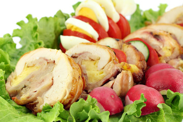 rolled chicken meat with salad