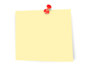 Yellow reminder note with red pin