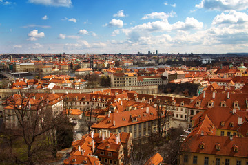 Fototapeta na wymiar Panoramic view of Prague center from hill, Czech Republic