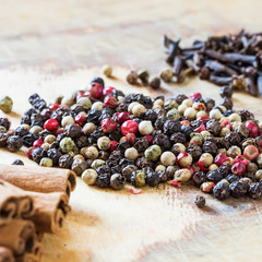 Mixed pepper  wooden background