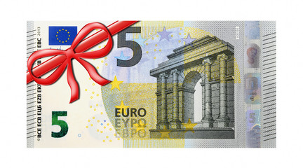 5 Euro Gutschein mit roter Schleife links