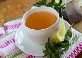 Cup of tea on wooden table