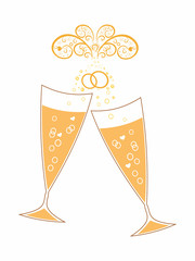 Festive golden wedding wine glasses.