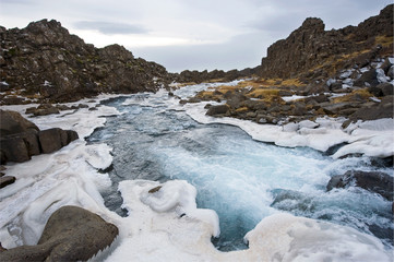 Waterfall in pingvellir valley