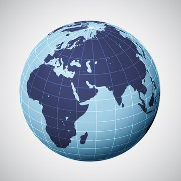 vector world globe in blue focused on europe