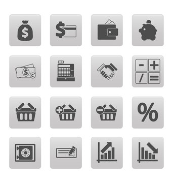 Shopping icons on gray squares
