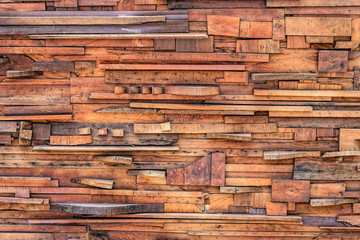Wooden wall from wood lath
