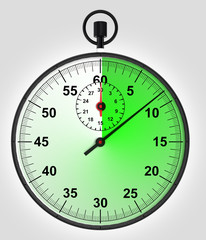 front view on green running stopwatch