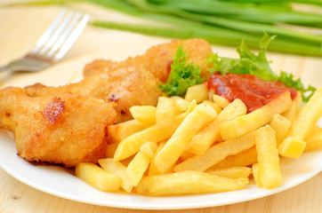 Fried chicken with french fries