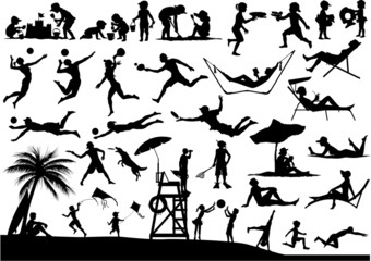 Beach people vector silhouettes